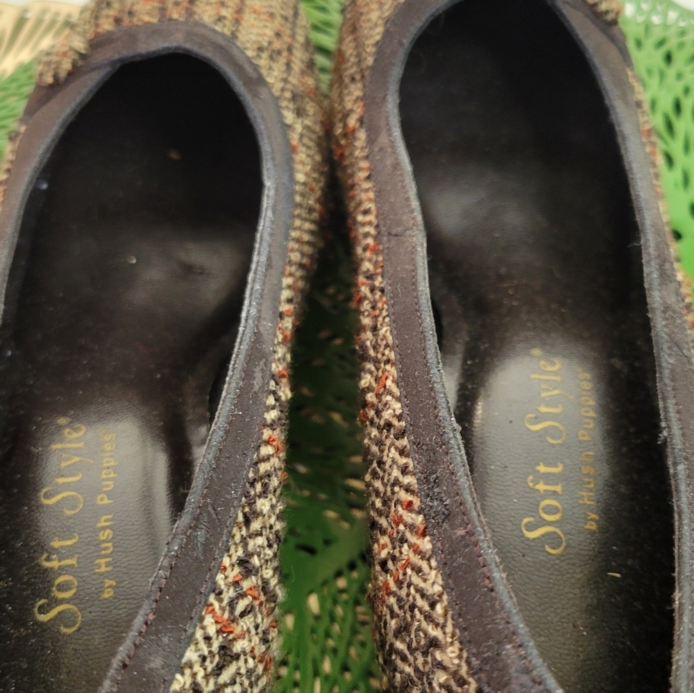Soft Style Tweed Herringbone Heels Brown Plaid Pump Classic Retro Chic 👠✨ - Picture 10 of 16